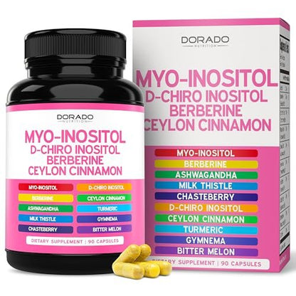Myo-Inositol & D-Chiro Inositol Kapseln für Frauen – 40:1 Verhältnis, Hormonbalance, 10-in-1 Formel, 90 Kapseln