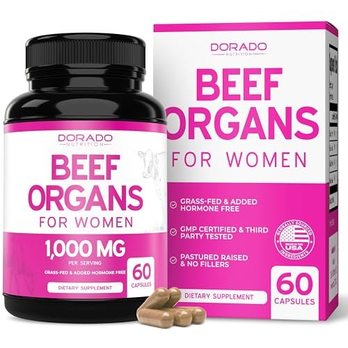 Bio Rinderorganpräparat für Frauen – grasgefütterte Rinderleber, Herz, Niere & Gebärmutter 1000 mg pro Portion – Unterstützt Energie und allgemeine Gesundheit – Drittanbieter getestet & Non GMO – Hergestellt in den USA (60 Kapseln)