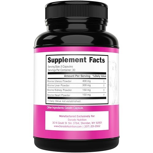 Bio Rinderorganpräparat für Frauen – grasgefütterte Rinderleber, Herz, Niere & Gebärmutter 1000 mg pro Portion – Unterstützt Energie und allgemeine Gesundheit – Drittanbieter getestet & Non GMO – Hergestellt in den USA (60 Kapseln)