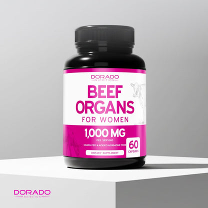 Bio Rinderorganpräparat für Frauen – grasgefütterte Rinderleber, Herz, Niere & Gebärmutter 1000 mg pro Portion – Unterstützt Energie und allgemeine Gesundheit – Drittanbieter getestet & Non GMO – Hergestellt in den USA (60 Kapseln)