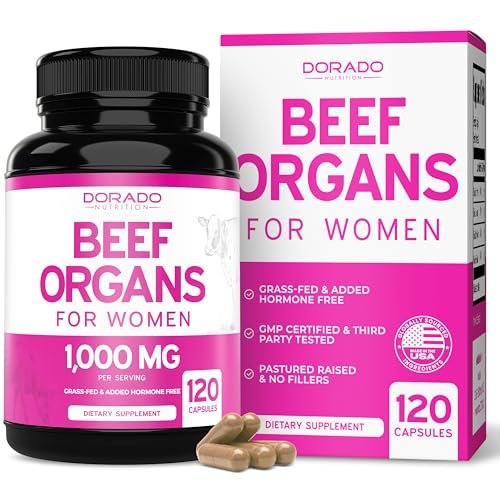 Beef Organ Supplement für Frauen – Grasgefütterte Rinderleber, Herz, Niere & Gebärmutter 1000 mg pro Portion – Unterstützt Energie und allgemeine Gesundheit – Drittanbieter-getestet & Non-GMO – Hergestellt in den USA (120 Kapseln)