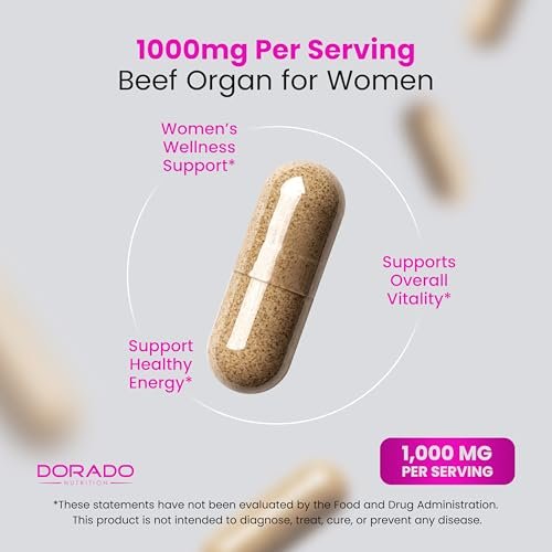 Beef Organ Supplement für Frauen – Grasgefütterte Rinderleber, Herz, Niere & Gebärmutter 1000 mg pro Portion – Unterstützt Energie und allgemeine Gesundheit – Drittanbieter-getestet & Non-GMO – Hergestellt in den USA (120 Kapseln)
