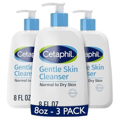 Cetaphil Gesichtsreinigung, Feuchtigkeitsspendender Sanfter Hautreiniger für trockene bis normale empfindliche Haut, 8 oz, Packung mit 3, Duftfrei, Seifenfrei und Nicht schäumend