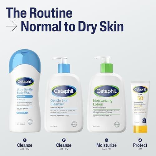 Cetaphil Feuchtigkeitscreme für Gesicht & Körper, Hydratisierende Lotion für alle Hauttypen, geeignet für empfindliche Haut, 8 oz, Pack mit 3
