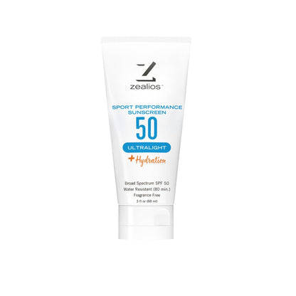Zealios Sport Performance Ultralight SPF 50 Sonnencreme + Feuchtigkeit, 3 oz Tube, Breitband, Wasser- & Schweißresistent (80 Min), Nicht fettend, Duftfrei, Lotion für Schwimmen, Laufen & Radfahren
