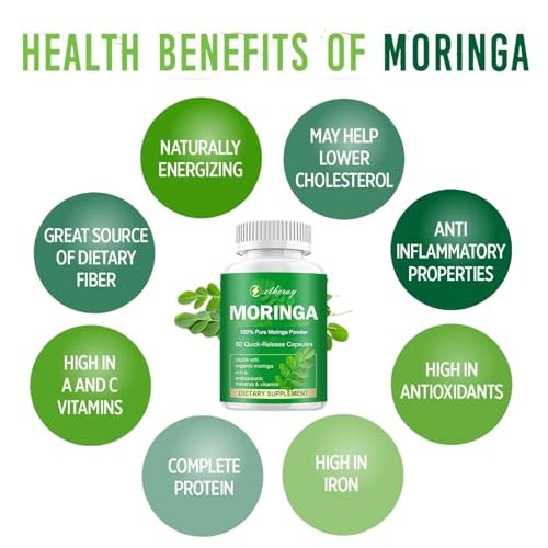Moringa Kapseln, Reines Moringa Pulver 800mg pro Portion – Reich an Antioxidantien, Mineralien & Vitaminen | Grünes Superfood – Natürliches & Veganes Nahrungsergänzungsmittel – 60 Kapseln