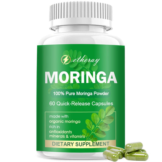 Moringa Kapseln, Reines Moringa Pulver 800mg pro Portion – Reich an Antioxidantien, Mineralien & Vitaminen | Grünes Superfood – Natürliches & Veganes Nahrungsergänzungsmittel – 60 Kapseln