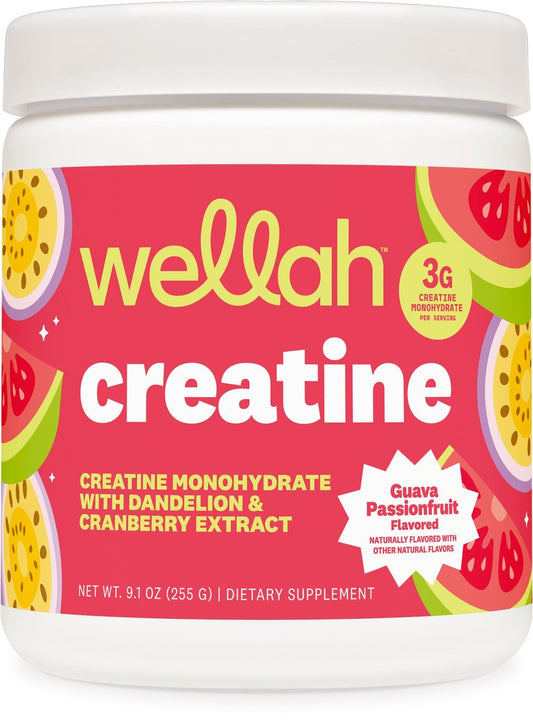 Wellah Creatin für Frauen – Creatin-Monohydrat mit Löwenzahn & Cranberry-Extrakt (50 Portionen, Guave-Passionsfrucht)