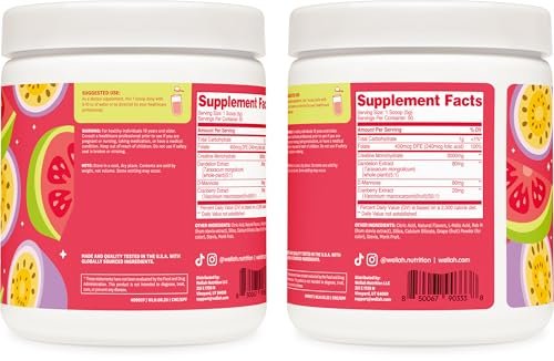 Wellah Creatin für Frauen – Creatin-Monohydrat mit Löwenzahn & Cranberry-Extrakt (50 Portionen, Guave-Passionsfrucht)