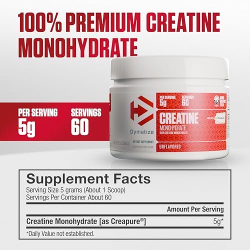 Dymatize Creatin-Monohydrat-Pulver mit CREAPURE (Produkt aus Deutschland), 5 g pro Portion, 60 Portionen (300 g), Creatin für Frauen und Männer, glutenfrei