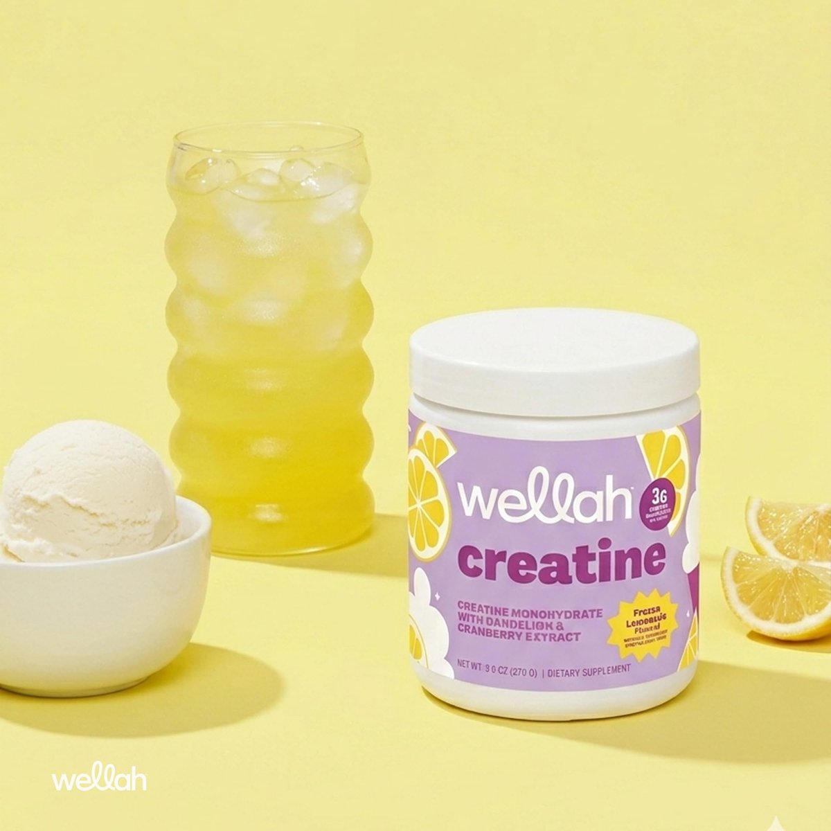 Wellah Creatin für Frauen – Kreatin-Monohydrat mit Löwenzahn & Cranberry-Extrakt (50 Portionen, Gefrorene Limonade)