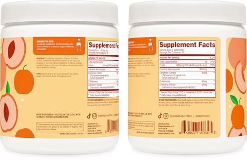 Wellah Creatine für Frauen – Creatin-Monohydrat mit Löwenzahn & Cranberry-Extrakt (50 Portionen, Clementine-Pfirsich)