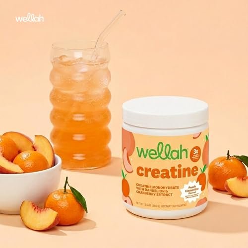 Wellah Creatine für Frauen – Creatin-Monohydrat mit Löwenzahn & Cranberry-Extrakt (50 Portionen, Clementine-Pfirsich)