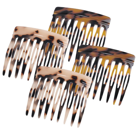 4er-Pack Vintage French Side Combs für Hochsteckfrisuren, 2 Farben, 9 Zähne, Starker Halt, Dekorative Haarkämme für Frauen und Mädchen