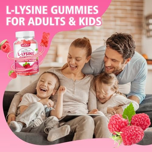 softbear L-Lysin Gummis für Erwachsene & Kinder – 1000 mg L-Lysin pro Portion, vegan, nicht-GVO, glutenfrei, Himbeergeschmack, 60 Stück