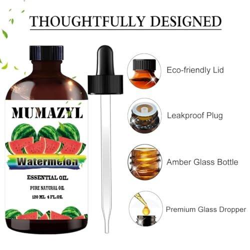 MUMAZYL Wassermelone Ätherisches Öl – 4 Fl Oz (120 ml) für Diffuser, Luftbefeuchter, Yoga, Reinigung, DIY-Kerzen, Seifenherstellung