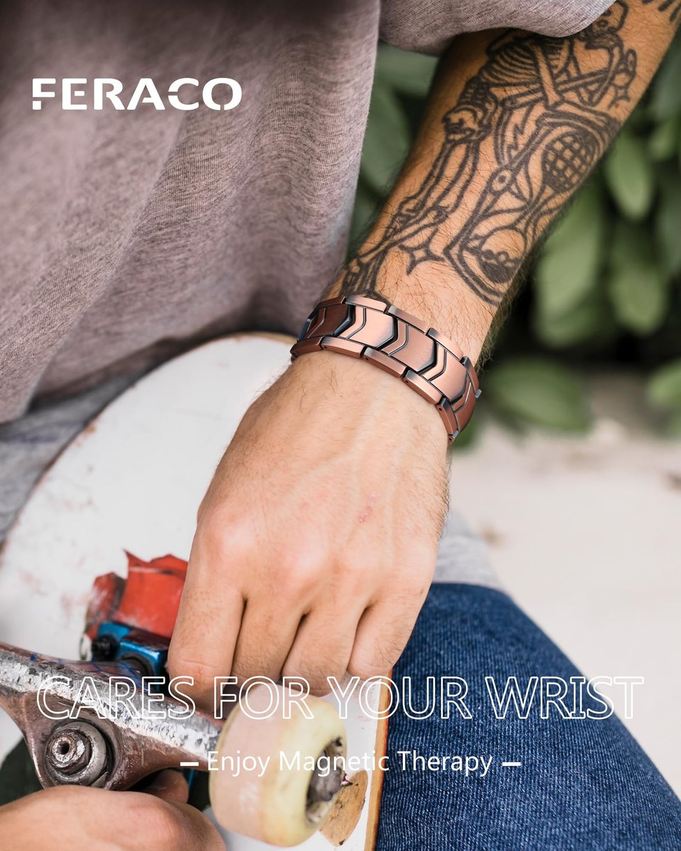 Feraco 3X Stärke Kupfer Magnetarmband für Herren - 99,99% Reines Kupfer mit 3800 Gauss Magneten