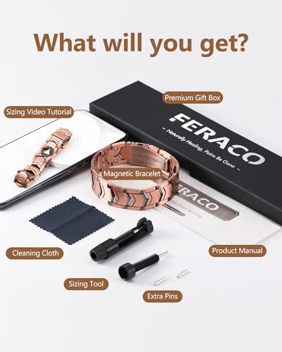 Feraco 3X Stärke Kupfer Magnetarmband für Herren - 99,99% Reines Kupfer mit 3800 Gauss Magneten