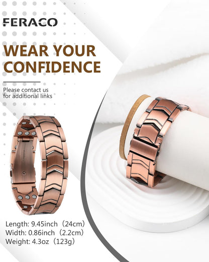 Feraco 3X Stärke Kupfer Magnetarmband für Herren - 99,99% Reines Kupfer mit 3800 Gauss Magneten