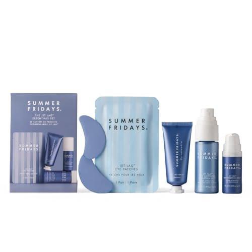 Summer Fridays Jet Lag™ Essentials – Mini Hautpflege-Set mit Feuchtigkeitsmaske, Augenpflastern, Serum & Gesichtsspray – Reisegröße (4-teilig)