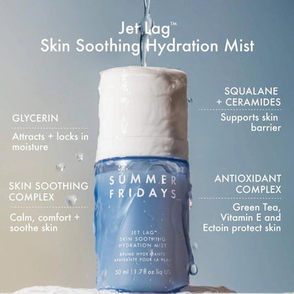Summer Fridays Jet Lag™ Essentials – Mini Hautpflege-Set mit Feuchtigkeitsmaske, Augenpflastern, Serum & Gesichtsspray – Reisegröße (4-teilig)