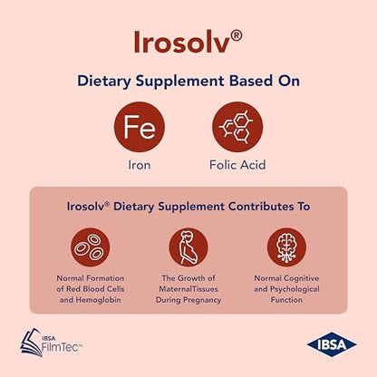 Irosolv – IBSA Eisen – Nahrungsergänzungsmittel – 30 mg Eisen + 400 µg Folsäure – 30 orale Auflösestreifen für sofortige Freisetzung und gute Verträglichkeit – Glutenfrei, Laktosefrei, Zuckerfrei, Nicht-GVO
