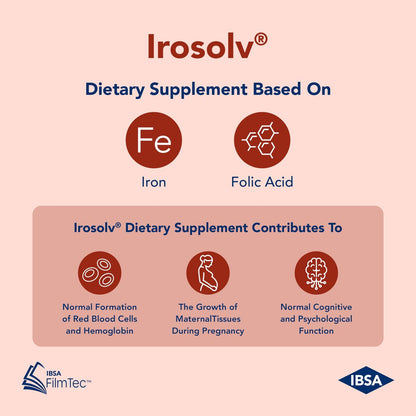 Irosolv – IBSA Eisen – Nahrungsergänzungsmittel – 30 mg Eisen + 400 µg Folsäure – 30 orale Auflösestreifen für sofortige Freisetzung und gute Verträglichkeit – Glutenfrei, Laktosefrei, Zuckerfrei, Nicht-GVO