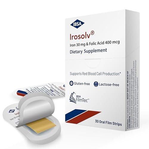 Irosolv – IBSA Eisen – Nahrungsergänzungsmittel – 30 mg Eisen + 400 µg Folsäure – 30 orale Auflösestreifen für sofortige Freisetzung und gute Verträglichkeit – Glutenfrei, Laktosefrei, Zuckerfrei, Nicht-GVO