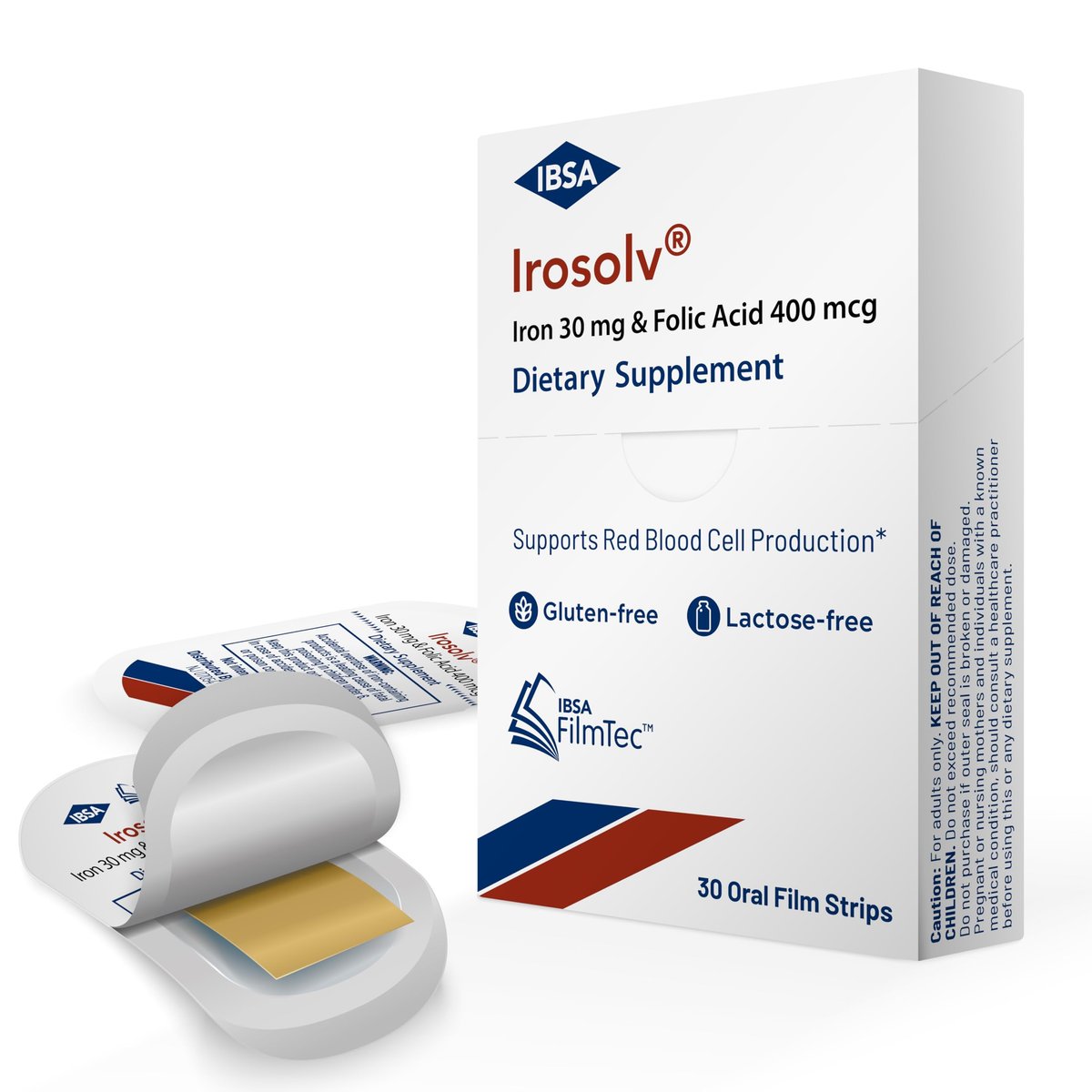 Irosolv – IBSA Eisen – Nahrungsergänzungsmittel – 30 mg Eisen + 400 µg Folsäure – 30 orale Auflösestreifen für sofortige Freisetzung und gute Verträglichkeit – Glutenfrei, Laktosefrei, Zuckerfrei, Nicht-GVO
