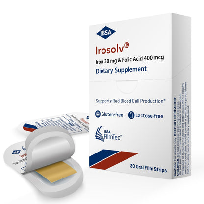 Irosolv – IBSA Eisen – Nahrungsergänzungsmittel – 30 mg Eisen + 400 µg Folsäure – 30 orale Auflösestreifen für sofortige Freisetzung und gute Verträglichkeit – Glutenfrei, Laktosefrei, Zuckerfrei, Nicht-GVO