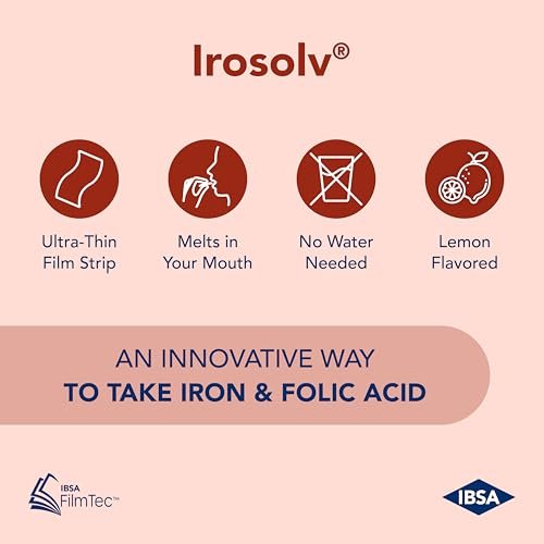 Irosolv – IBSA Eisen – Nahrungsergänzungsmittel – 30 mg Eisen + 400 µg Folsäure – 30 orale Auflösestreifen für sofortige Freisetzung und gute Verträglichkeit – Glutenfrei, Laktosefrei, Zuckerfrei, Nicht-GVO