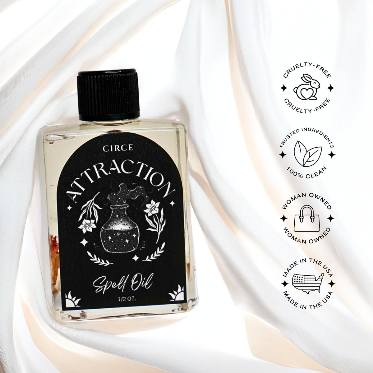 CIRCE Attraction Spell Oil – Magnetische Energie, Positivität & Liebe anziehen – für Bäder, Rituale und als Duft – mit Rosenblättern, Zimtchips und Traubenkernöl – 15 ml