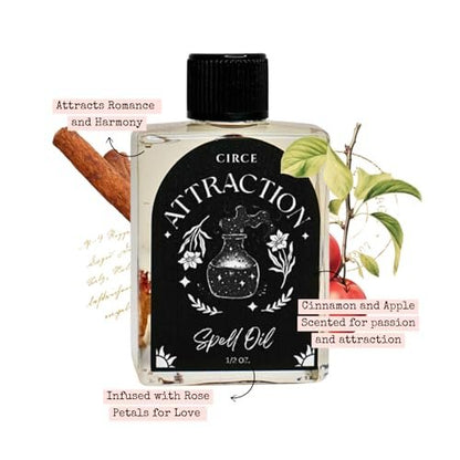 CIRCE Attraction Spell Oil – Magnetische Energie, Positivität & Liebe anziehen – für Bäder, Rituale und als Duft – mit Rosenblättern, Zimtchips und Traubenkernöl – 15 ml