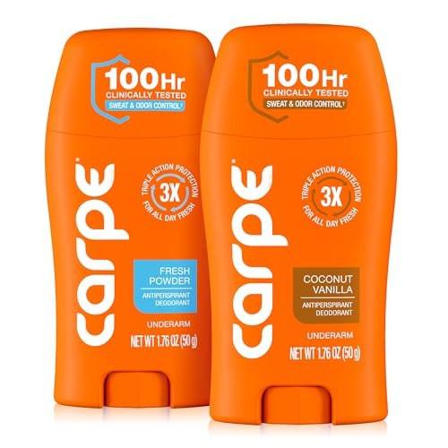 Carpe Deodorant Antiperspirant für Damen Variantenpaket – 100 Stunden Schweiß- und Geruchskontrolle – klinische Stärke gegen übermäßiges Schwitzen – Kokos-Vanille & Frischer Puder