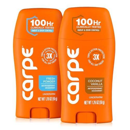 Carpe Deodorant Antiperspirant für Damen Variantenpaket – 100 Stunden Schweiß- und Geruchskontrolle – klinische Stärke gegen übermäßiges Schwitzen – Kokos-Vanille & Frischer Puder