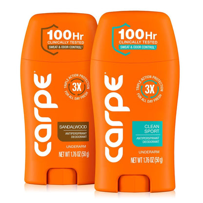 Carpe Deodorant Antiperspirant Herren Variety Pack – 100 Stunden Schweiß- und Geruchskontrolle – Klinisches Deodorant für starkes Schwitzen – Sandelholz & Clean Sport
