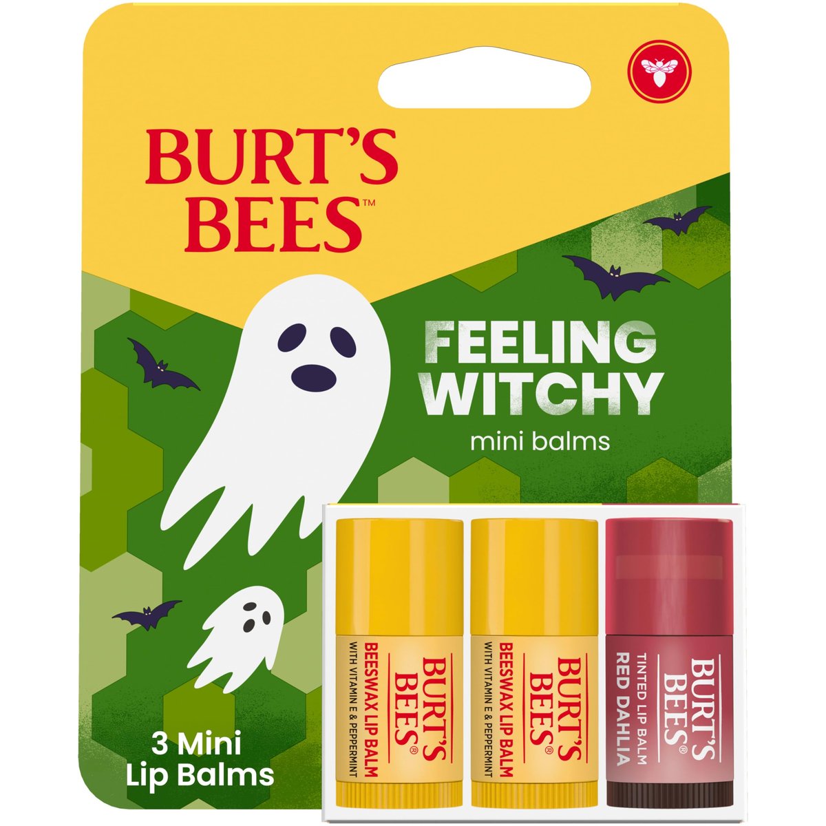 Burt's Bees Feeling Witchy Halloween Mini Lippenbalsam Geschenkset – Klassischer Bienenwachs & Rote Dahlie, 3 Tuben, 0,049 oz (1,4 g) – 100% natürliche Lippenpflege