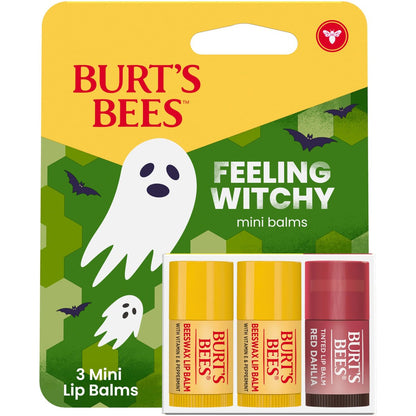 Burt's Bees Feeling Witchy Halloween Mini Lippenbalsam Geschenkset – Klassischer Bienenwachs & Rote Dahlie, 3 Tuben, 0,049 oz (1,4 g) – 100% natürliche Lippenpflege