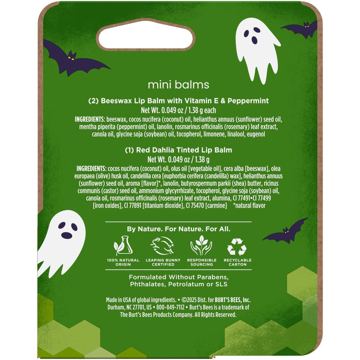 Burt's Bees Feeling Witchy Halloween Mini Lippenbalsam Geschenkset – Klassischer Bienenwachs & Rote Dahlie, 3 Tuben, 0,049 oz (1,4 g) – 100% natürliche Lippenpflege