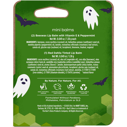 Burt's Bees Feeling Witchy Halloween Mini Lippenbalsam Geschenkset – Klassischer Bienenwachs & Rote Dahlie, 3 Tuben, 0,049 oz (1,4 g) – 100% natürliche Lippenpflege