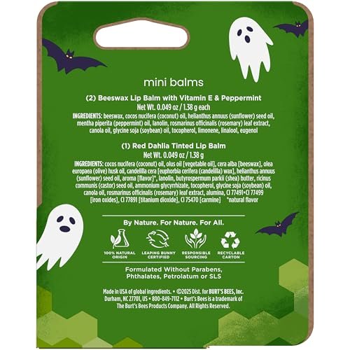Burt's Bees Feeling Witchy Halloween Mini Lippenbalsam Geschenkset – Klassischer Bienenwachs & Rote Dahlie, 3 Tuben, 0,049 oz (1,4 g) – 100% natürliche Lippenpflege
