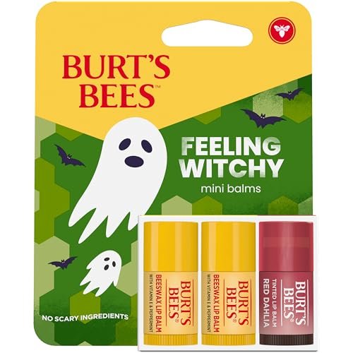 Burt's Bees Feeling Witchy Halloween Mini Lippenbalsam Geschenkset – Klassischer Bienenwachs & Rote Dahlie, 3 Tuben, 0,049 oz (1,4 g) – 100% natürliche Lippenpflege