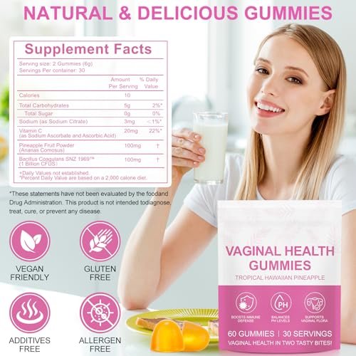 Onznoz Vaginale Probiotika für Frauen - pH-Balance Gummis - Unterstützt gesunden Geruch, Hefegleichgewicht & Flora - Nahrungsergänzungsmittel (60 Stück (Packung mit 2))