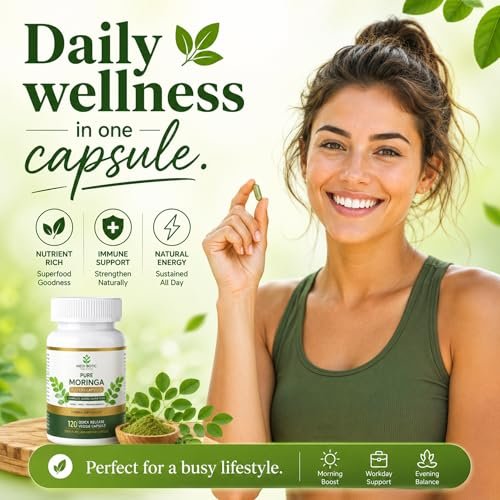 Bio Moringa Kapseln 800mg – Natürliche Energie, Immununterstützung & Darmgesundheit – Reich an Antioxidantien, Vitaminen & Aminosäuren – Nicht-GVO & Glutenfrei (120 Kapseln, 1er-Pack)