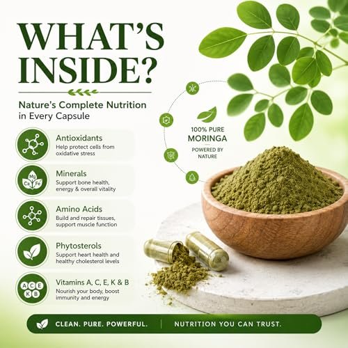 Bio Moringa Kapseln 800mg – Natürliche Energie, Immununterstützung & Darmgesundheit – Reich an Antioxidantien, Vitaminen & Aminosäuren – Nicht-GVO & Glutenfrei (120 Kapseln, 1er-Pack)