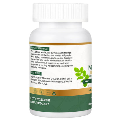 Bio Moringa Kapseln 800mg – Natürliche Energie, Immununterstützung & Darmgesundheit – Reich an Antioxidantien, Vitaminen & Aminosäuren – Nicht-GVO & Glutenfrei (120 Kapseln, 1er-Pack)