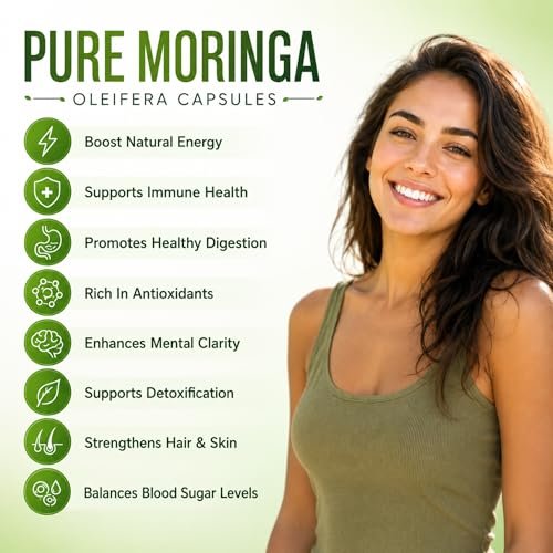 Bio Moringa Kapseln 800mg – Natürliche Energie, Immununterstützung & Darmgesundheit – Reich an Antioxidantien, Vitaminen & Aminosäuren – Nicht-GVO & Glutenfrei (120 Kapseln, 1er-Pack)