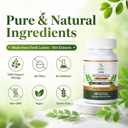 Bio Moringa Kapseln 800mg – Natürliche Energie, Immununterstützung & Darmgesundheit – Reich an Antioxidantien, Vitaminen & Aminosäuren – Nicht-GVO & Glutenfrei (120 Kapseln, 1er-Pack)