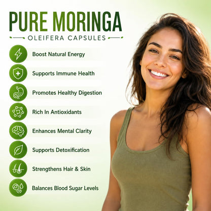 Bio Moringa Kapseln 800mg – Natürliche Energie, Immununterstützung & Darmgesundheit – Reich an Antioxidantien, Vitaminen & Aminosäuren – Nicht-GVO & Glutenfrei (120 Kapseln, 1er-Pack)