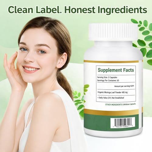 Bio Moringa Kapseln 800mg – Natürliche Energie, Immununterstützung & Darmgesundheit – Reich an Antioxidantien, Vitaminen & Aminosäuren – Nicht-GVO & Glutenfrei (120 Kapseln, 1er-Pack)